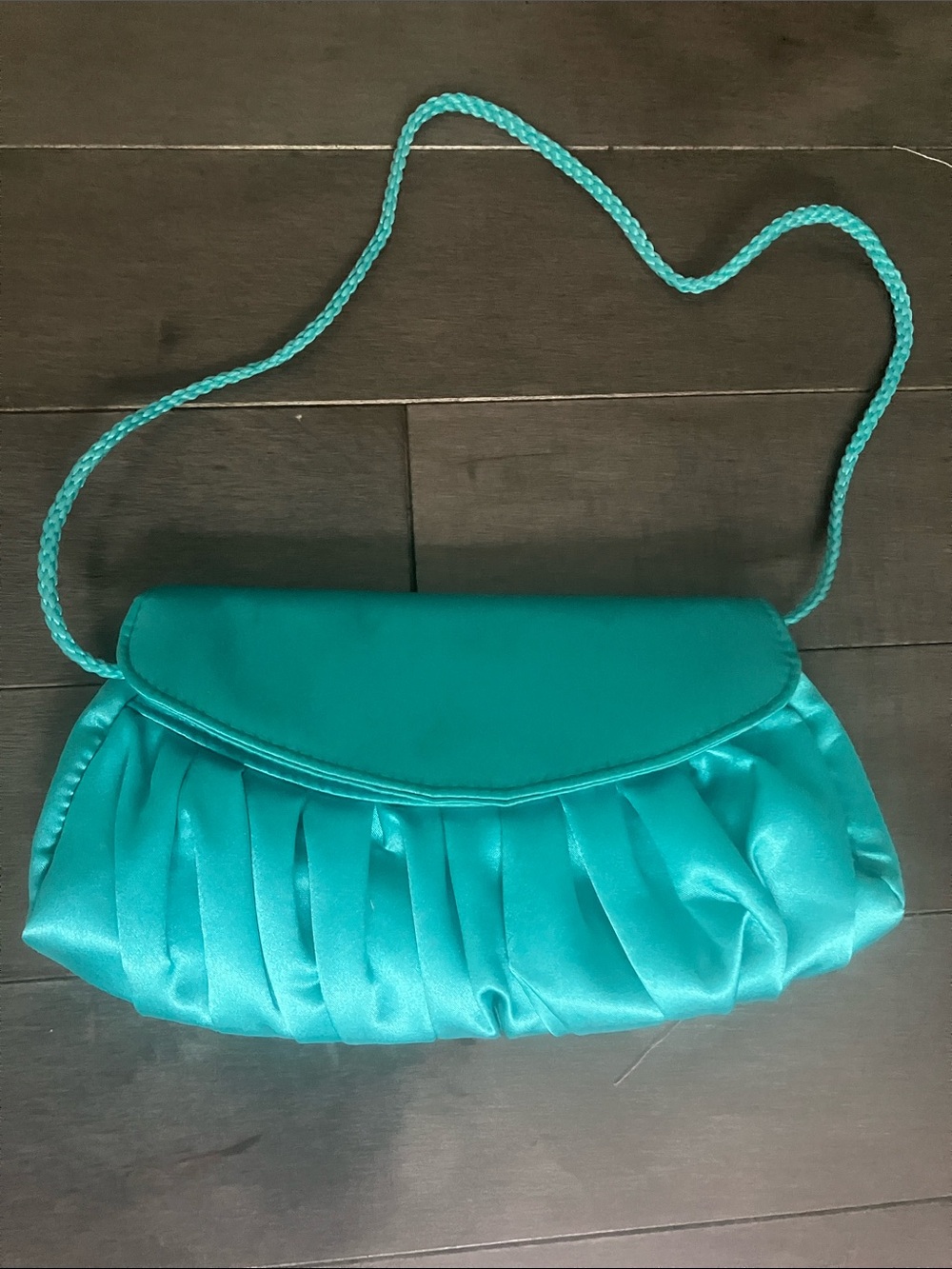 Style & Co. Teal Satin Pleated Evening Clutch with Braided Strap